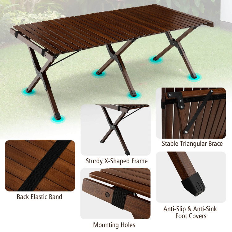 Portable Picnic Table with Carry Bag for Camping and BBQ-BrownCostway Gallery View 5 of 11