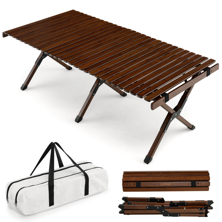 Portable Picnic Table with Carry Bag for Camping and BBQ-BrownCostway Gallery View 9 of 11
