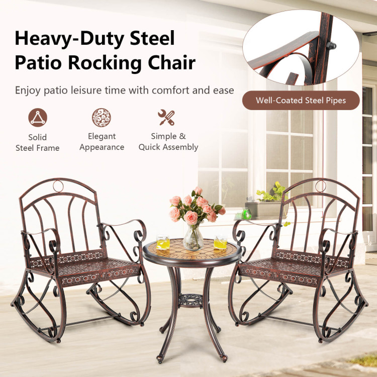 Heavy-Duty Patio Rocking Chair with Ergonomic Backrest and Armrests-RedCostway Gallery View 2 of 11