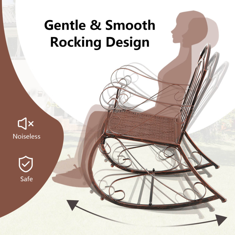 Heavy-Duty Patio Rocking Chair with Ergonomic Backrest and Armrests-RedCostway Gallery View 3 of 11