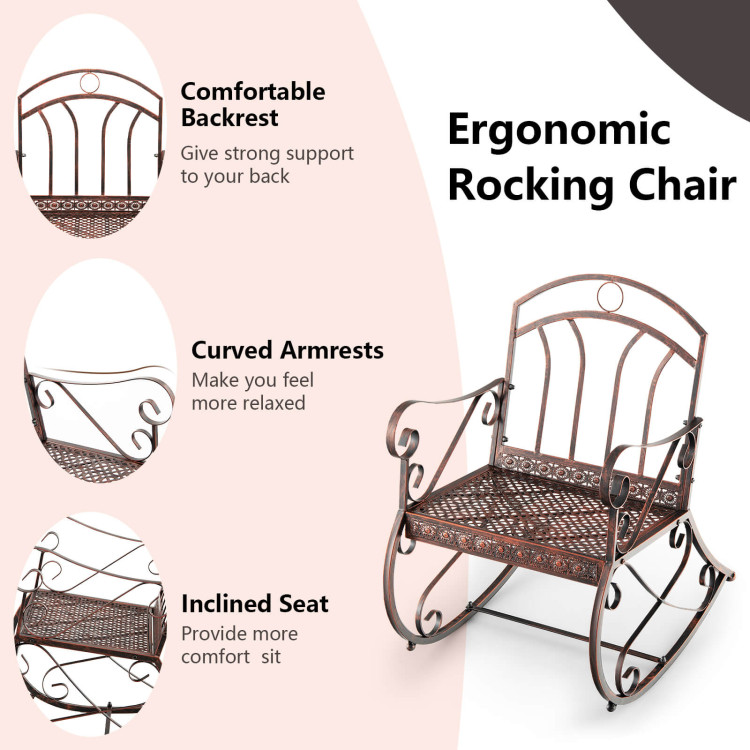 Heavy-Duty Patio Rocking Chair with Ergonomic Backrest and Armrests-RedCostway Gallery View 5 of 11