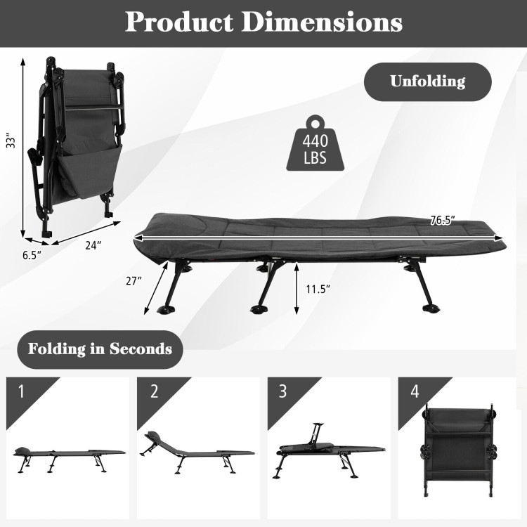 Folding Camping Cot with Detachable Mattress and Adjustable Backrest - Gallery View 4 of 10