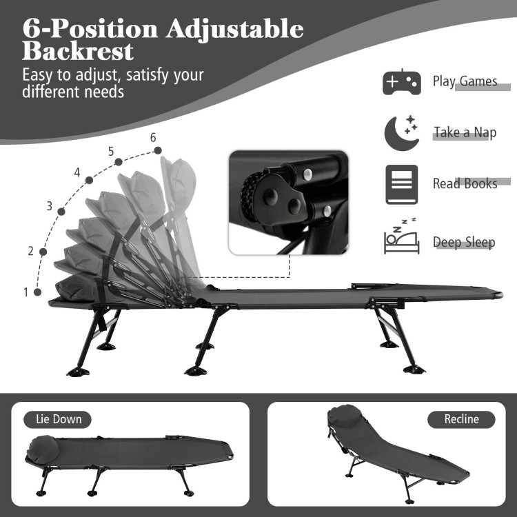 Folding Camping Cot with Detachable Mattress and Adjustable Backrest-GrayCostway Gallery View 3 of 10