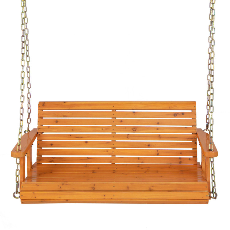 2-Person Wooden Porch Swing with Hanging Chains for Garden Yard-NaturalCostway Gallery View 1 of 9