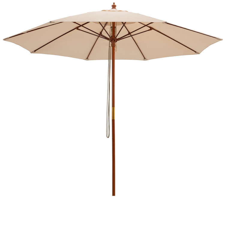 9.5 Feet Pulley Lift Round Patio Umbrella with Fiberglass Ribs-BeigeCostway Gallery View 1 of 11