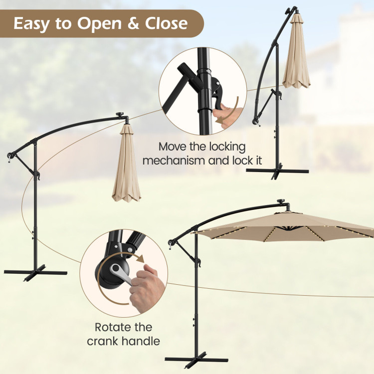 10 Feet Patio Offset Umbrella with 112 Solar-Powered LED Lights - Costway