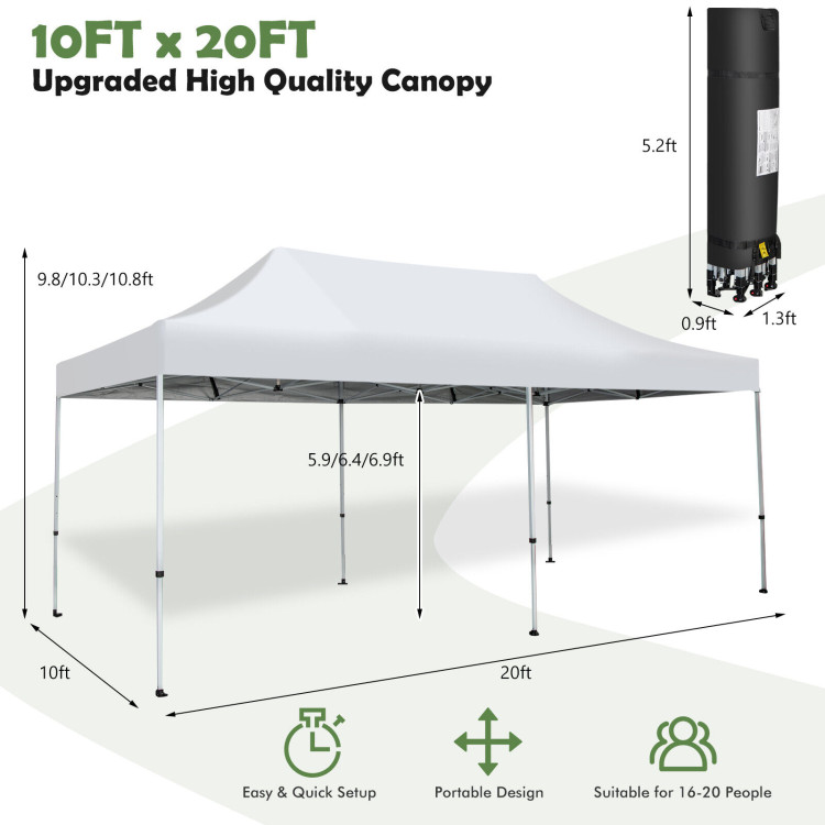 10 x 20 Feet Outdoor Pop-Up Patio Folding Canopy Tent-WhiteCostway Gallery View 4 of 10
