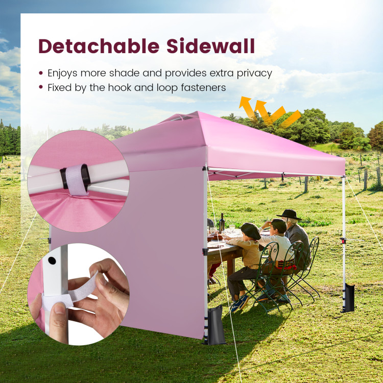 10 x 10 Feet Foldable Commercial Pop-up Canopy with Roller Bag and Banner Strip-PinkCostway Gallery View 3 of 13