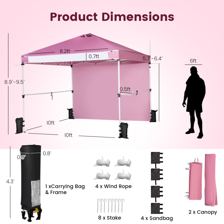 10 x 10 Feet Foldable Commercial Pop-up Canopy with Roller Bag and Banner Strip-PinkCostway Gallery View 4 of 13