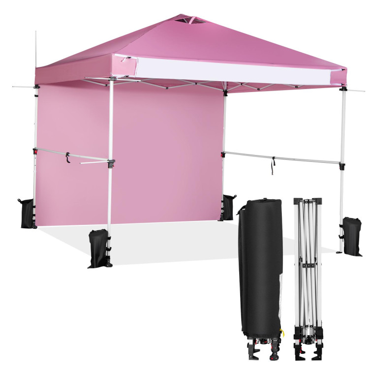 10 x 10 Feet Foldable Commercial Pop-up Canopy with Roller Bag and Banner Strip-PinkCostway Gallery View 8 of 13