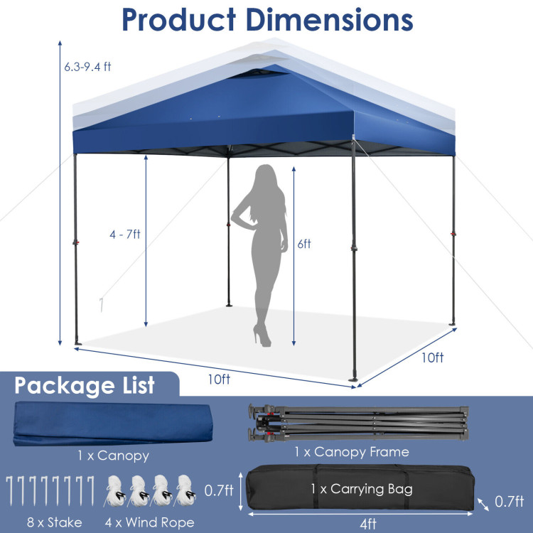 10 x 10 Feet Foldable Outdoor Instant Pop-up Canopy with Carry Bag-BlueCostway Gallery View 4 of 10