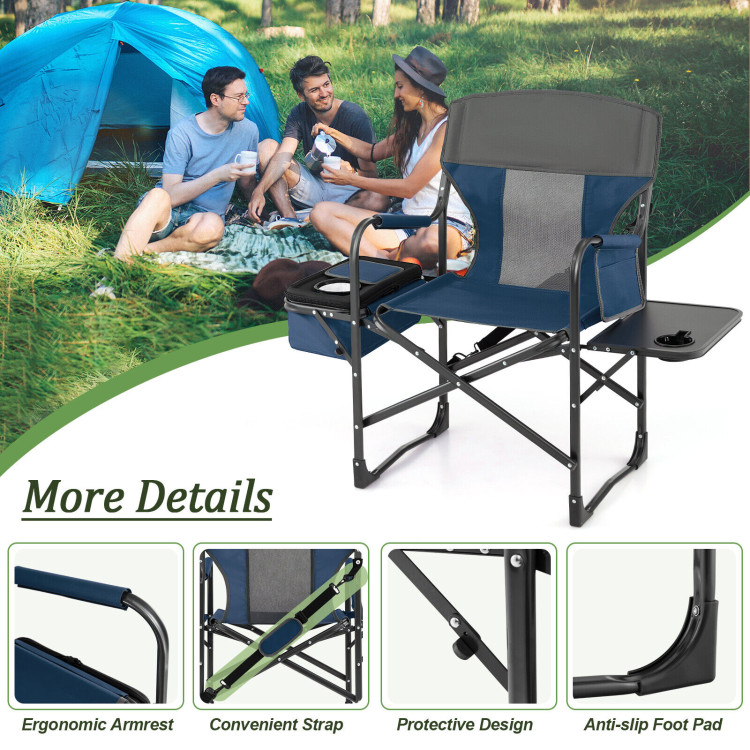 Folding Camping Directors Chair with Cooler Bag and Side Table-BlueCostway Gallery View 5 of 10
