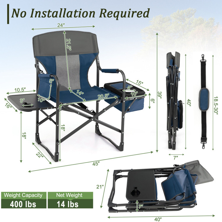 Folding Camping Directors Chair with Cooler Bag and Side Table-BlueCostway Gallery View 4 of 10