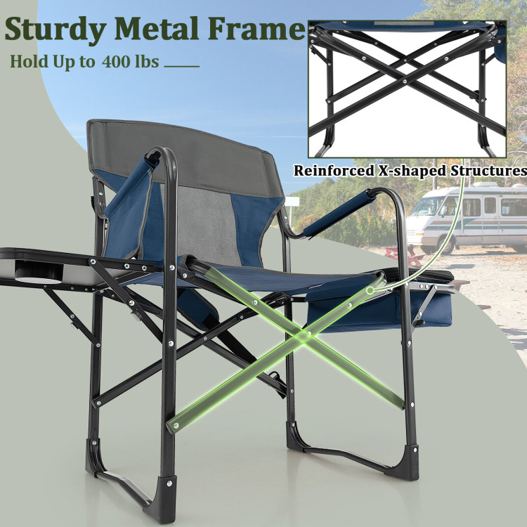 Folding Camping Directors Chair with Cooler Bag and Side Table-BlueCostway Gallery View 8 of 10