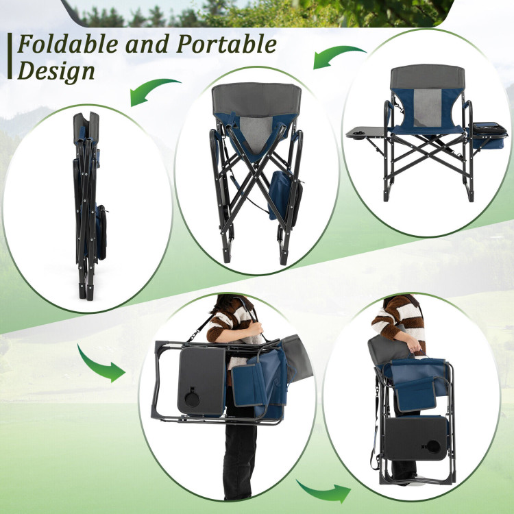 Folding Camping Directors Chair with Cooler Bag and Side Table-BlueCostway Gallery View 10 of 10
