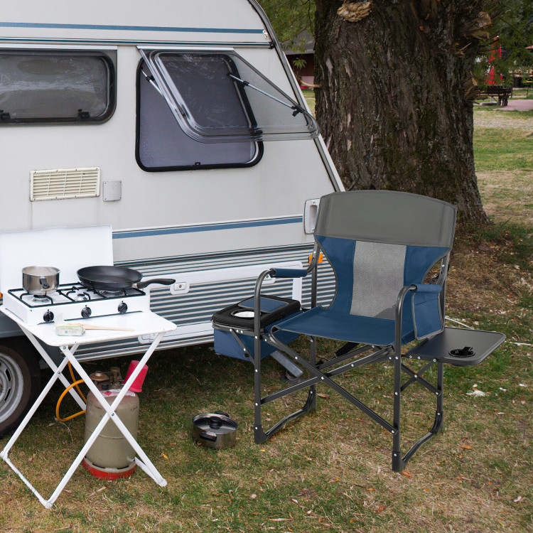Folding Camping Directors Chair with Cooler Bag and Side Table-BlueCostway Gallery View 2 of 10