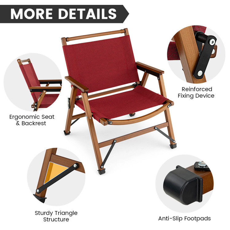 Patio Folding Camping Beach Chair with Solid Bamboo Frame-RedCostway Gallery View 9 of 9