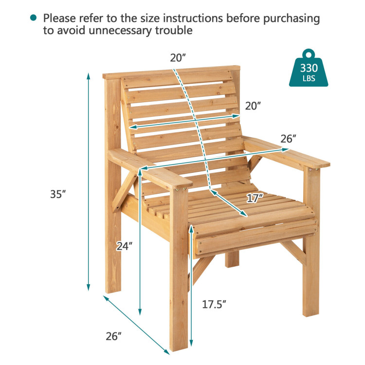 Outdoor Fir Wood Chair with Inclined Backrest - Gallery View 4 of 8