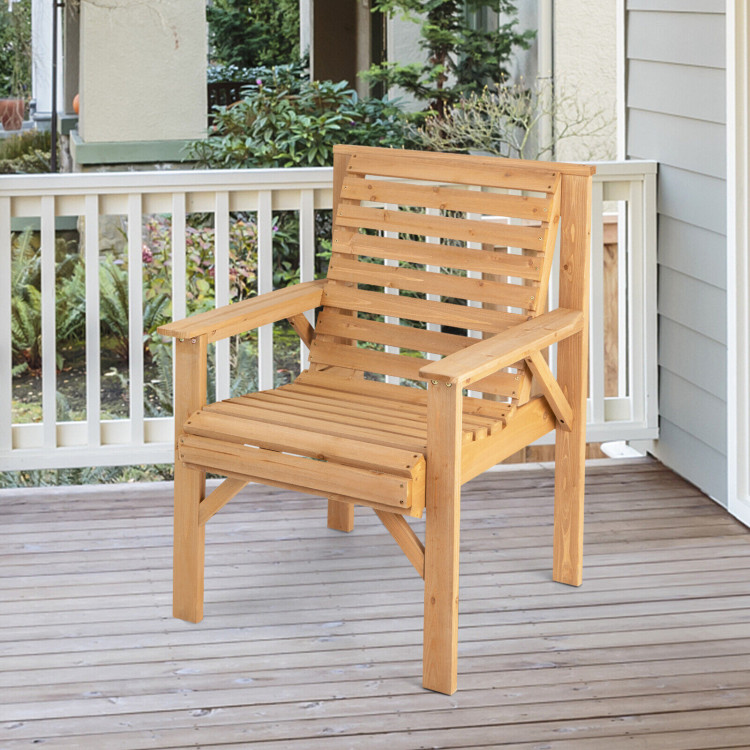 Outdoor Fir Wood Chair with Inclined Backrest - Gallery View 6 of 8