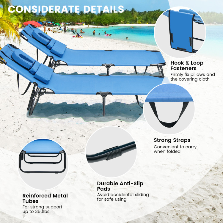 Beach Chaise Lounge Chair with Face Hole and Removable Pillow-BlueCostway Gallery View 10 of 10