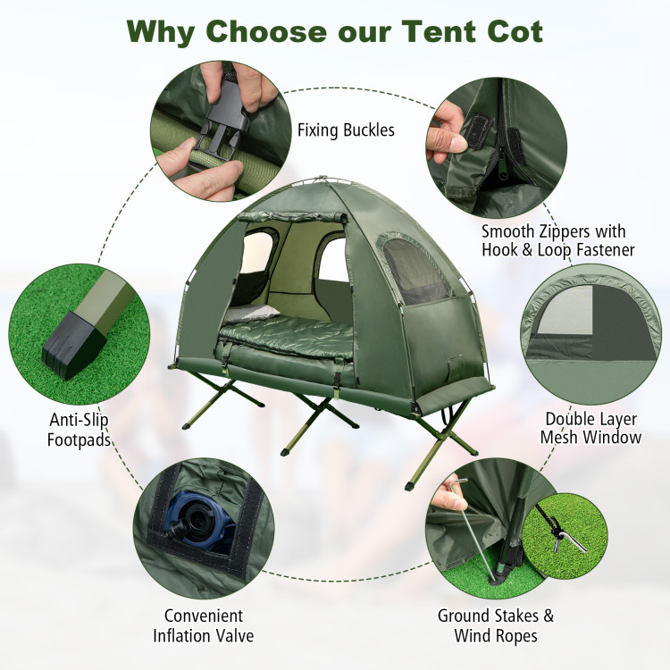 1-Person Folding Camping Tent with Sunshade and Air MattressCostway Gallery View 10 of 10