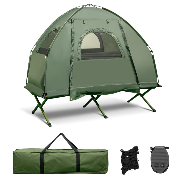 1-Person Folding Camping Tent with Sunshade and Air MattressCostway Gallery View 4 of 10
