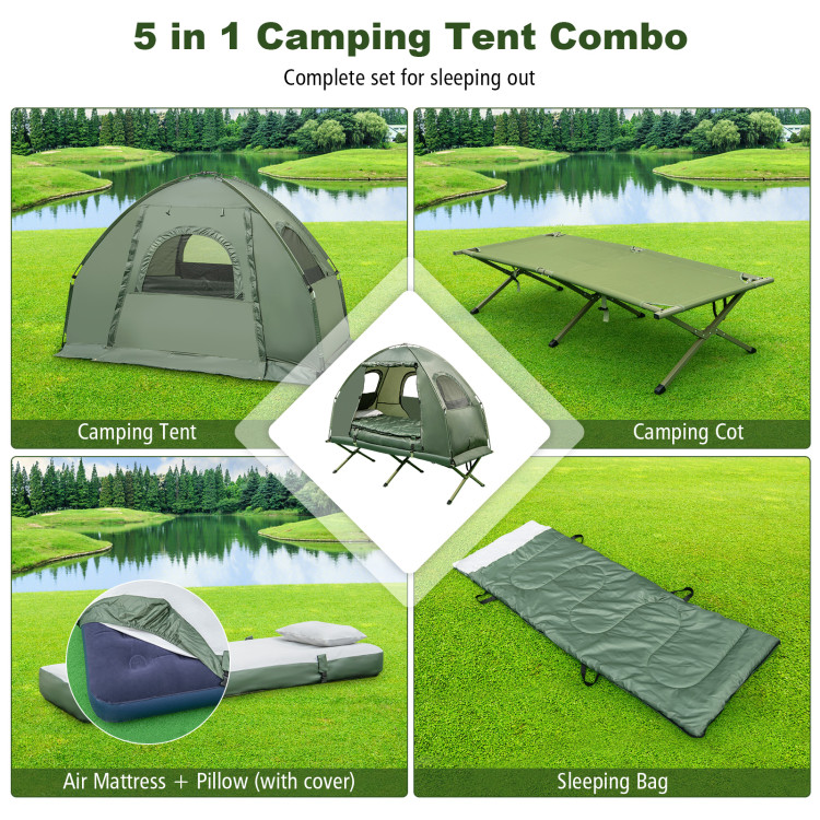 1-Person Folding Camping Tent with Sunshade and Air MattressCostway Gallery View 6 of 10