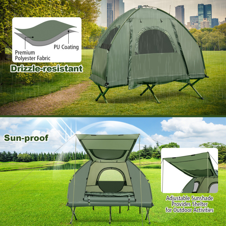 1-Person Folding Camping Tent with Sunshade and Air MattressCostway Gallery View 8 of 10
