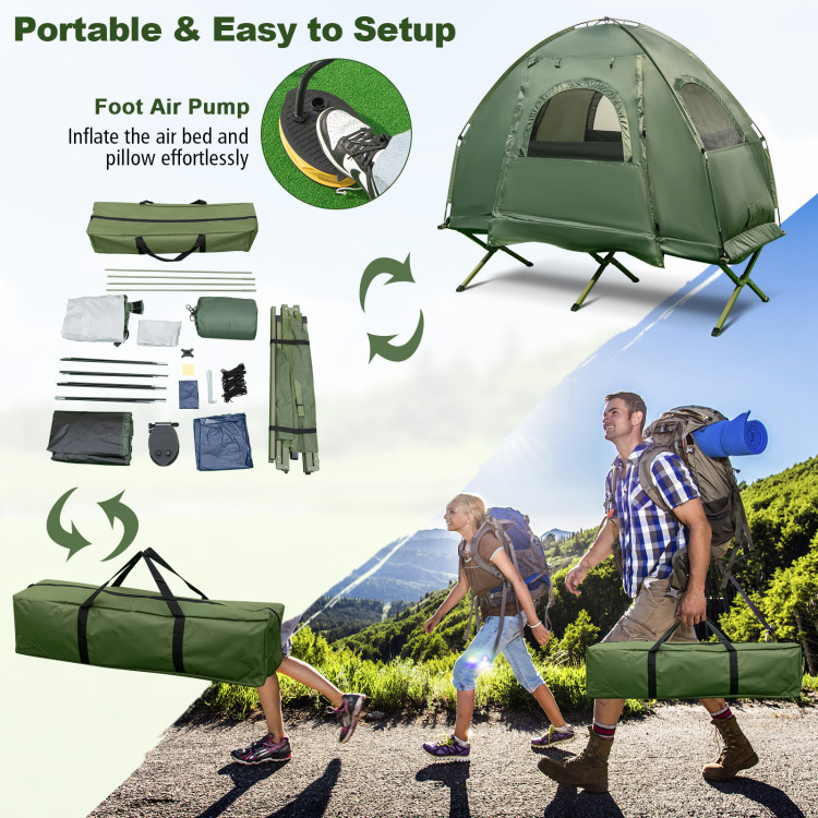 1-Person Folding Camping Tent with Sunshade and Air MattressCostway Gallery View 9 of 10