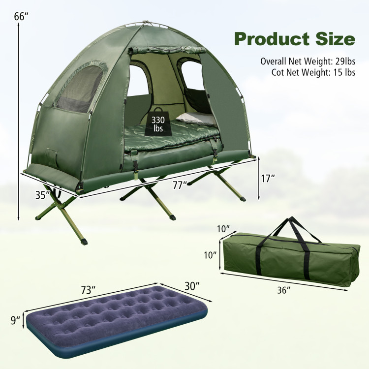 herberg Merchandiser Horzel 1-Person Folding Camping Tent with Sunshade and Air Mattress - Costway