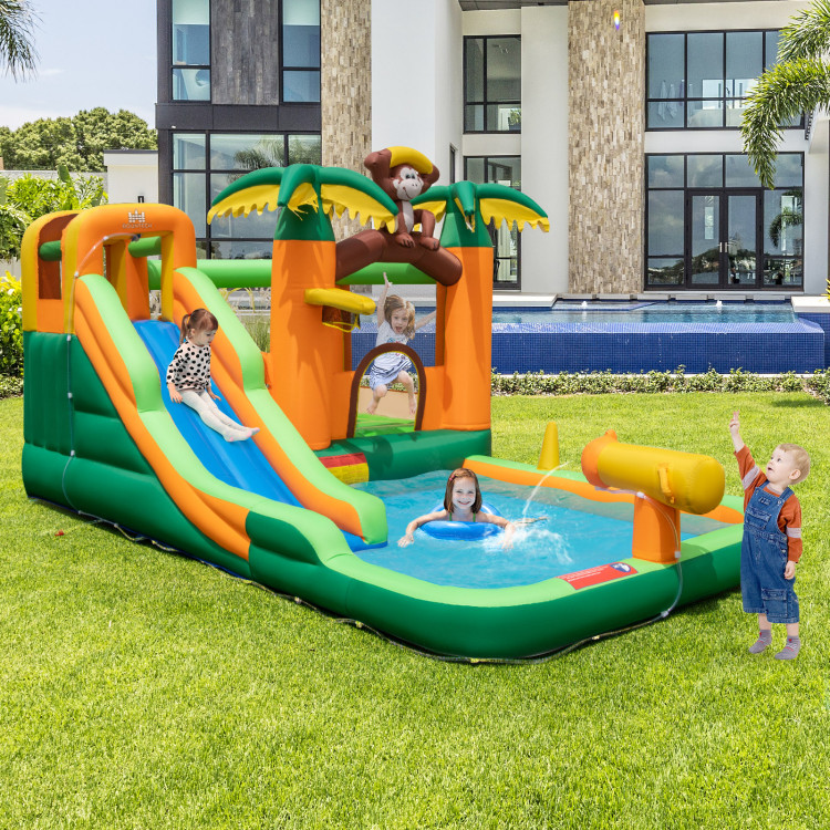 Monkey-Themed Inflatable Bounce House with Slide without Blower - Gallery View 1 of 9