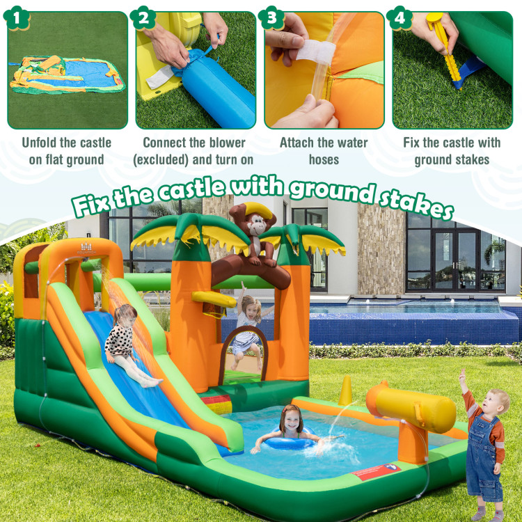 Monkey-Themed Inflatable Bounce House with Slide without Blower - Gallery View 8 of 9