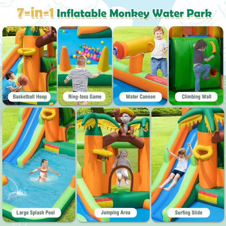 Monkey-Themed Inflatable Bounce House with Slide without Blower - Gallery View 4 of 9