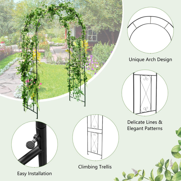 Garden Arch Arbor Trellis Patio Plant Stand Rack Archway-Black - Costway