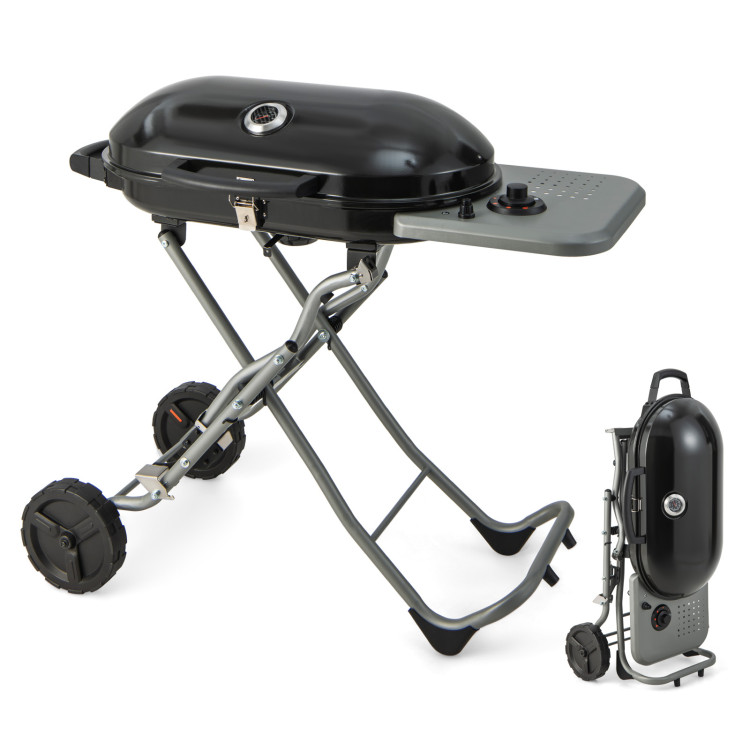 15000 BTU Folding Portable Propane BBQ Grill with Wheels and Side