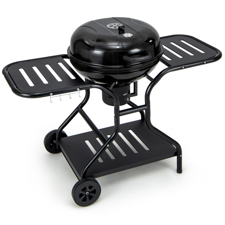 22 Inches 2 Layer Racks Barbecue Grill with Wheels for Outdoor