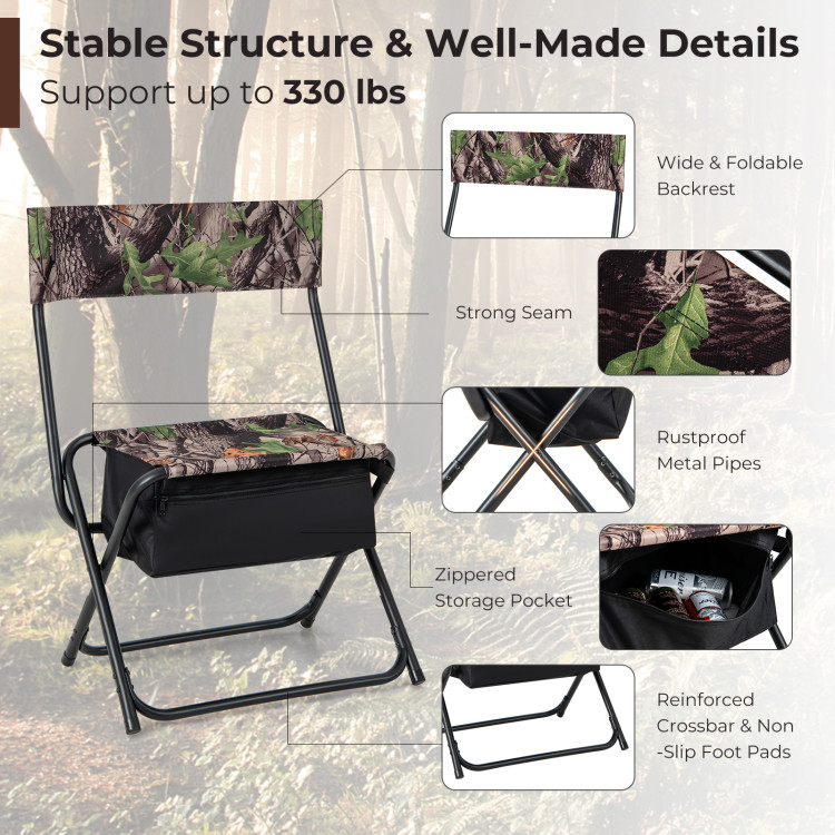 Foldable Patio Chair with Storage Pocket for Camping and Hiking