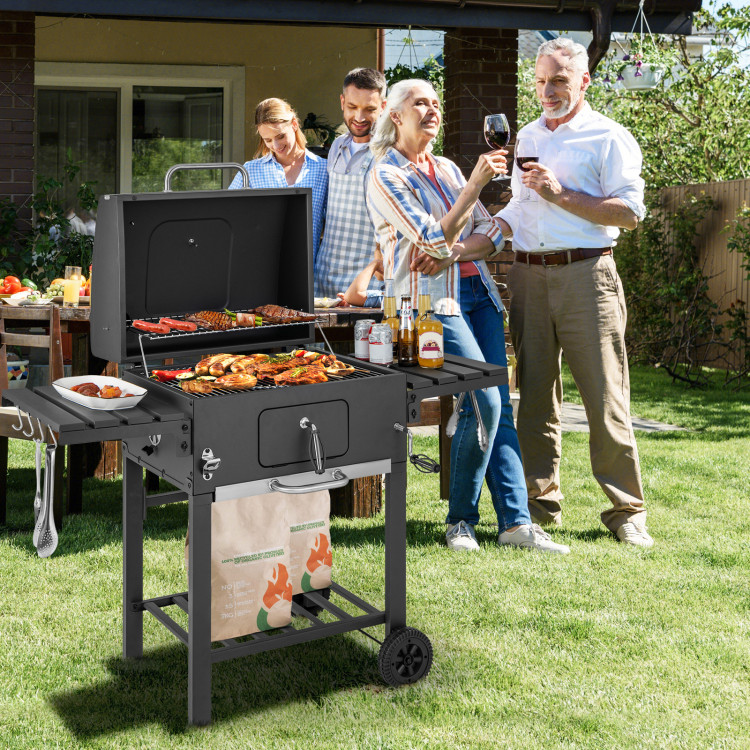 3-in-1 Charcoal BBQ Smoker with Thermometer for Outdoor - Costway