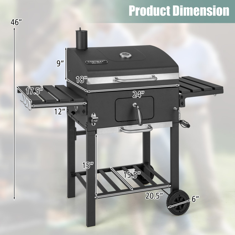 Costway Vertical Charcoal Smoker BBQ Barbecue Grill w/ Temperature Gauge  Outdoor Black 