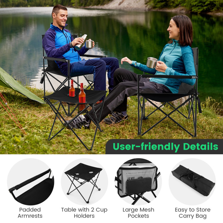 Outdoor Folding Camping Chairs and Table Set with Carrying Bag