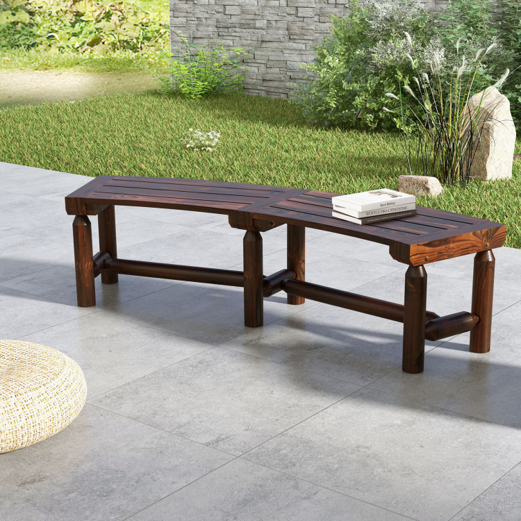 Patio Curved Bench for Round Table Spacious and Slatted Seat - Gallery View 1 of 9