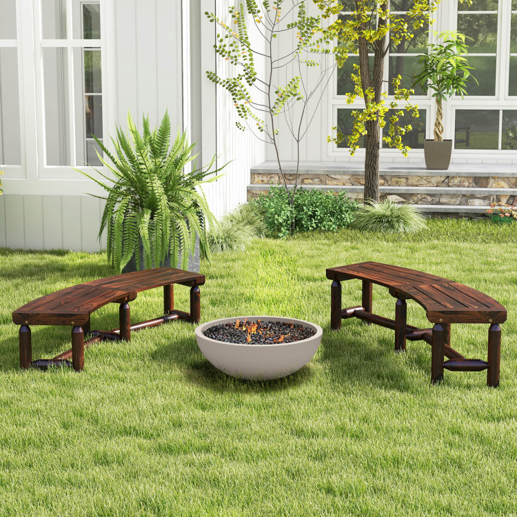 Patio Curved Bench for Round Table Spacious and Slatted Seat - Gallery View 2 of 9