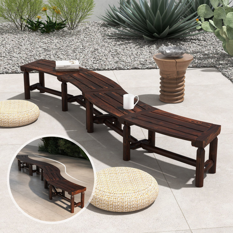 Patio Curved Bench for Round Table Spacious and Slatted Seat - Gallery View 6 of 9