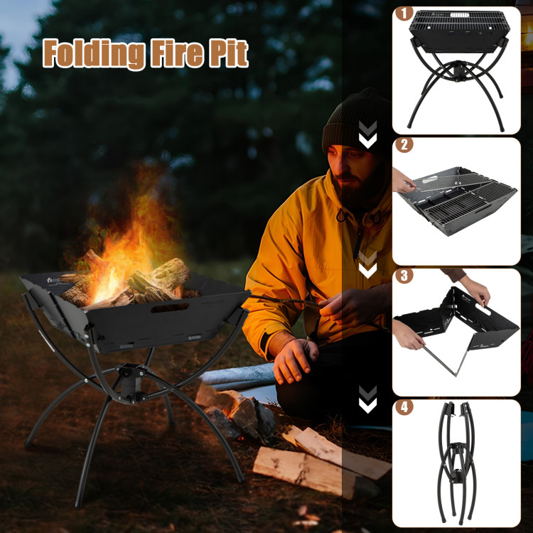 Folding Campfire Grill Portable Outdoor Camping BBQ Grill 304 Stainless  Steel Gas Wood Stove Stand Multifunctional Picnic Grill