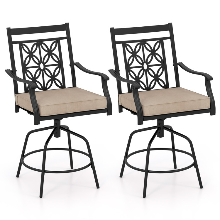 Outdoor Swivel Bar Stools Set of 2 with Seat Cushions - Gallery View 1 of 9