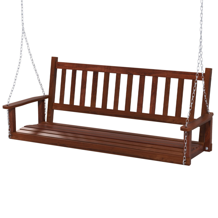 3-Person Wooden Outdoor Porch Swing with 800 lbs Weight Capacity - Gallery View 1 of 10