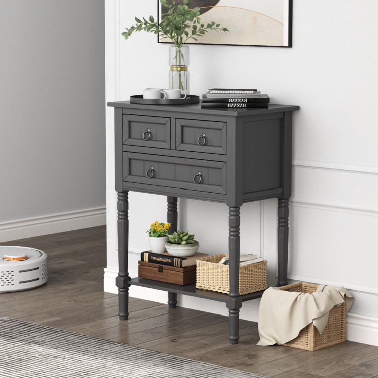 Narrow Console Table with 3 Storage Drawers and Open Bottom ShelfCostway Gallery View 6 of 8