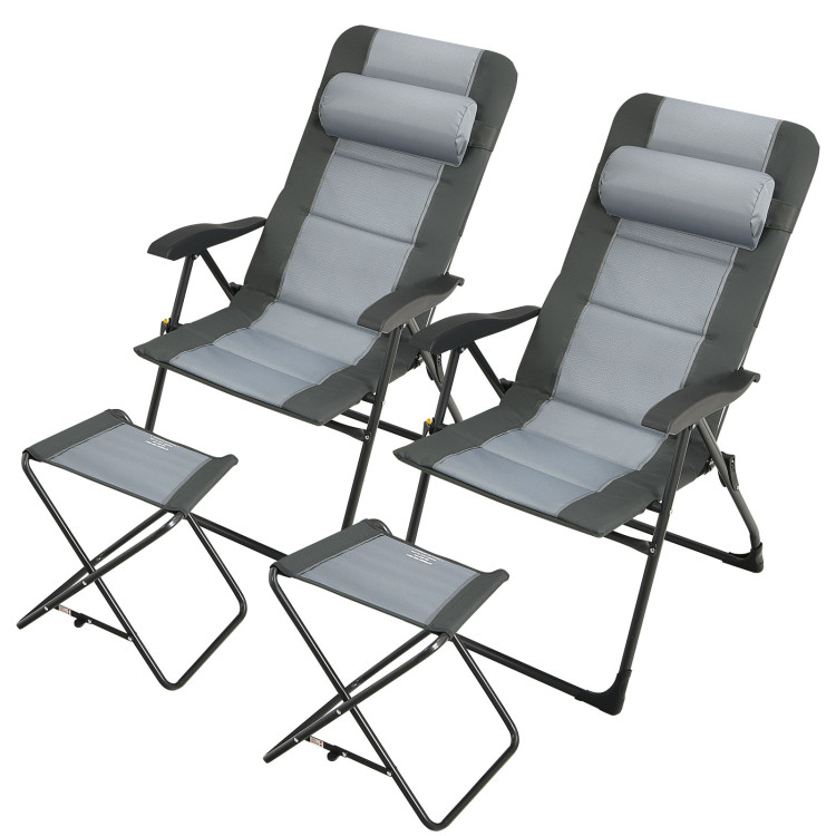 Set of 2 Patiojoy Patio Folding Dining Chair with Ottoman Set Recliner Adjustable-GrayCostway Gallery View 3 of 13