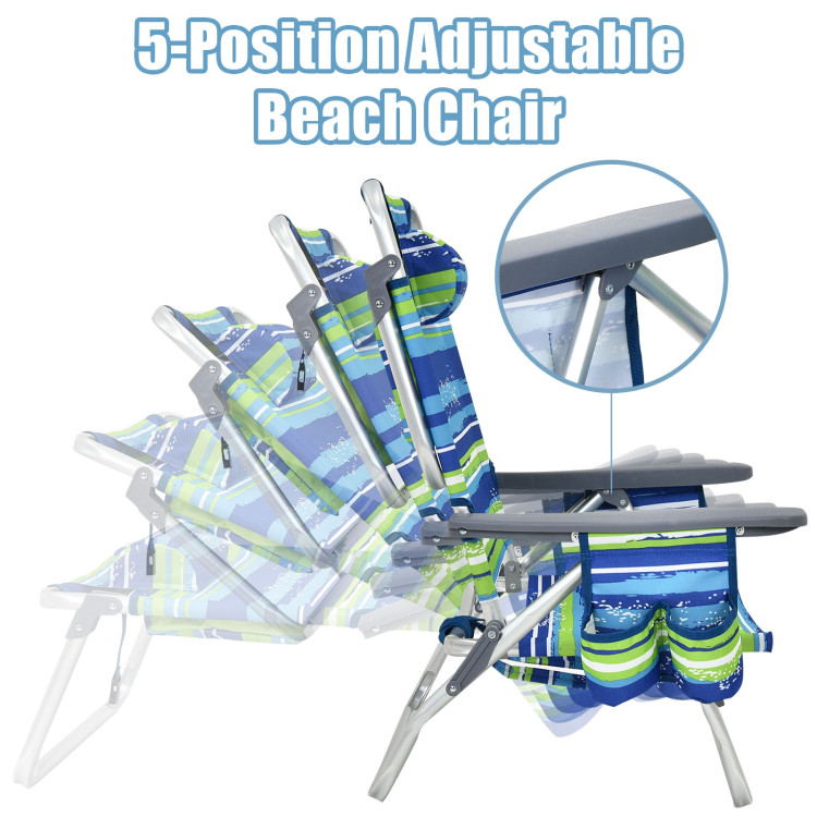 2 Packs 5-Position Outdoor Folding Backpack Beach Table Chair Reclining  Chair Set - Costway