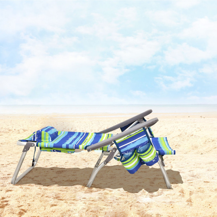 2-Pack Folding Backpack Beach Chair 5-Position Outdoor Reclining Chairs with Pillow-BlueCostway Gallery View 6 of 12